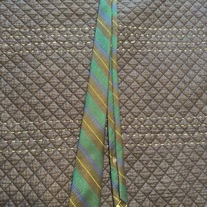 Vintage Dior Green and Blue Striped Tie with Gold Accents